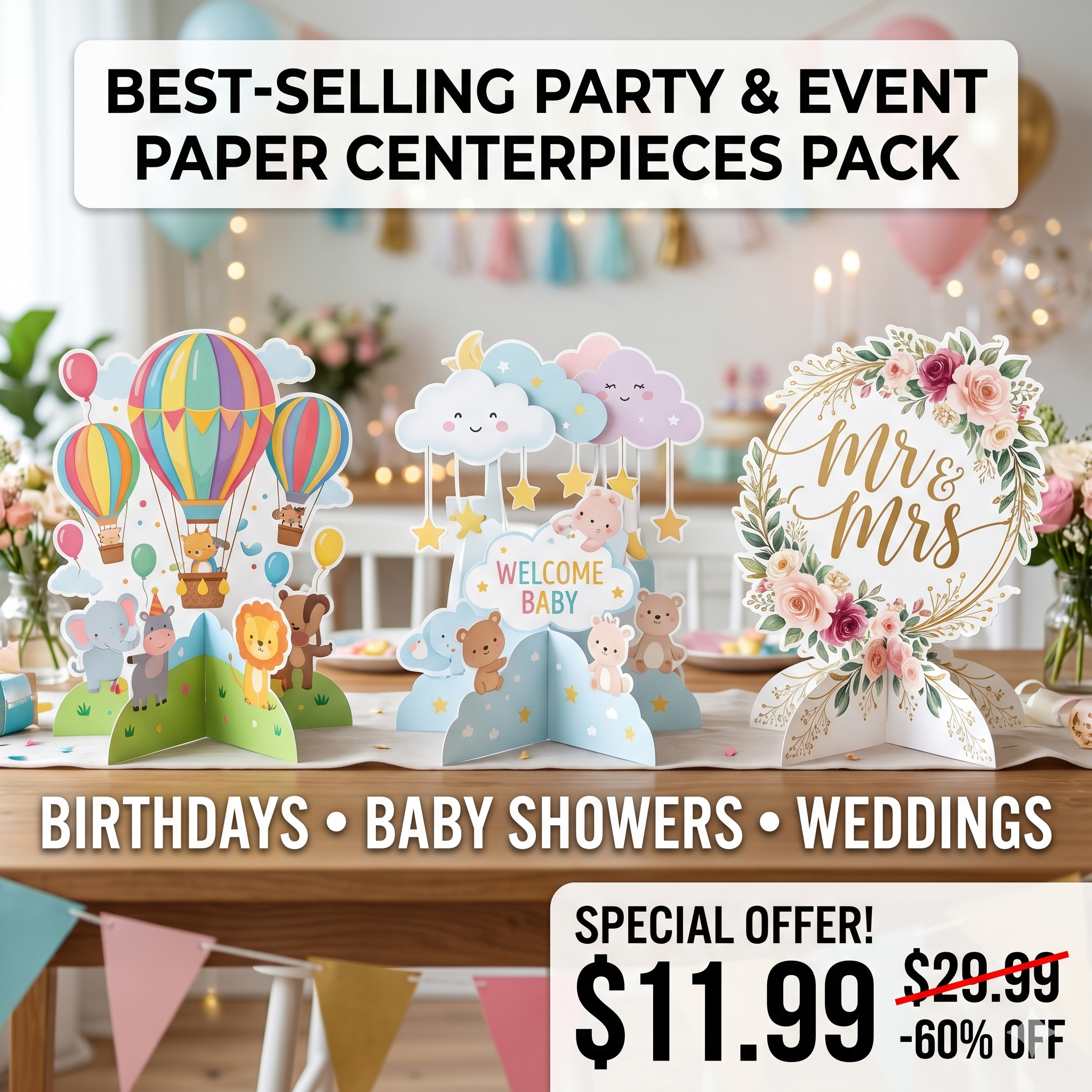 Best-Selling Party & Event Paper Centerpieces Pack – EduPack